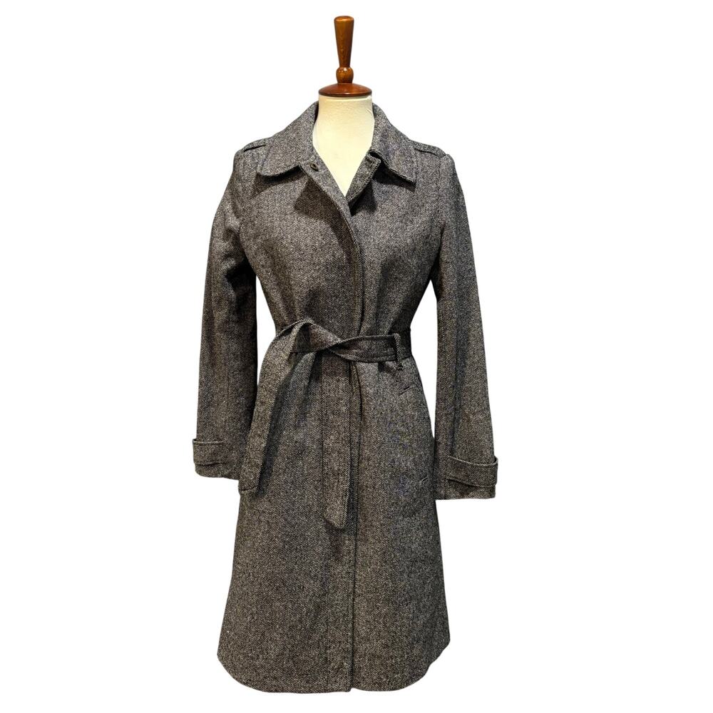 Vintage Y2K Old Navy Gray Herringbone Trench Coat Duster Jacket Medium